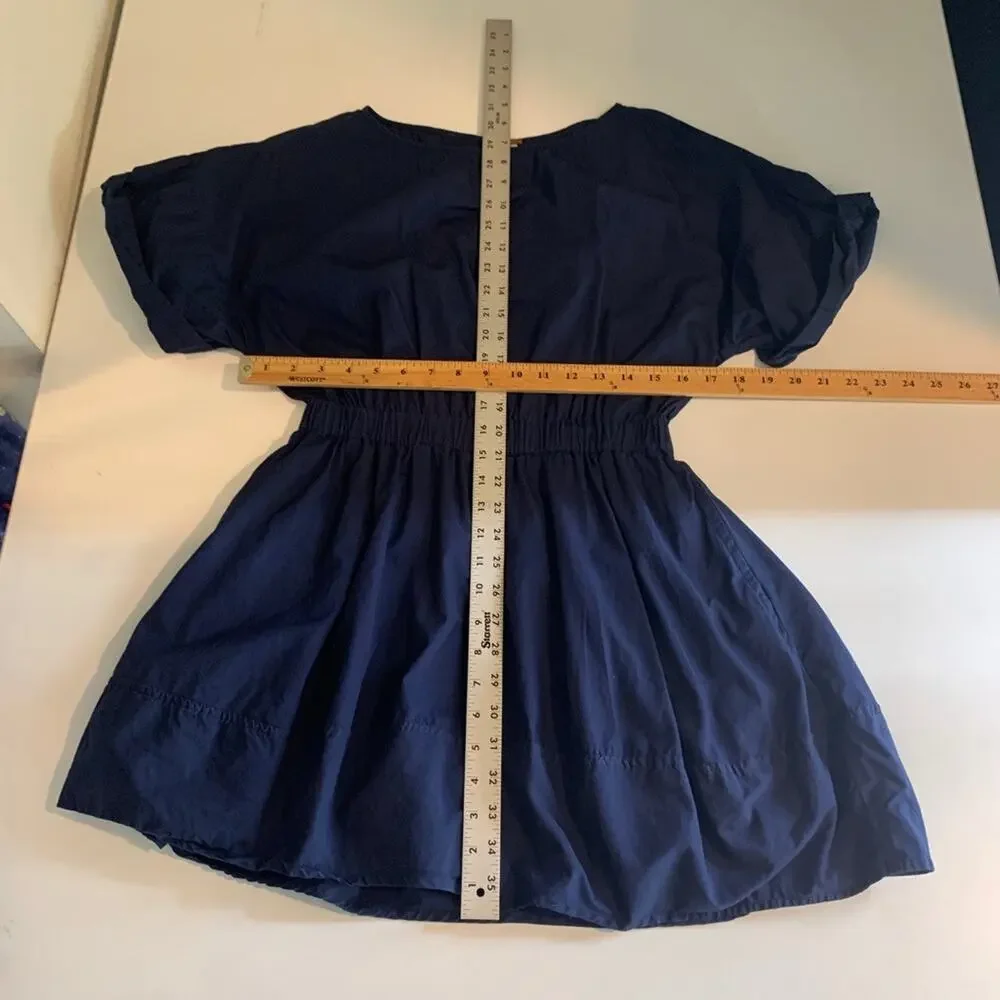 Free People Dress Women S Small Navy Cuffed Short Sleeve Keyhole Back Lined Mini